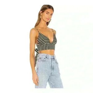 Lovers + Friends Womens Dean Crop Halter Top Black & Ivory Size S